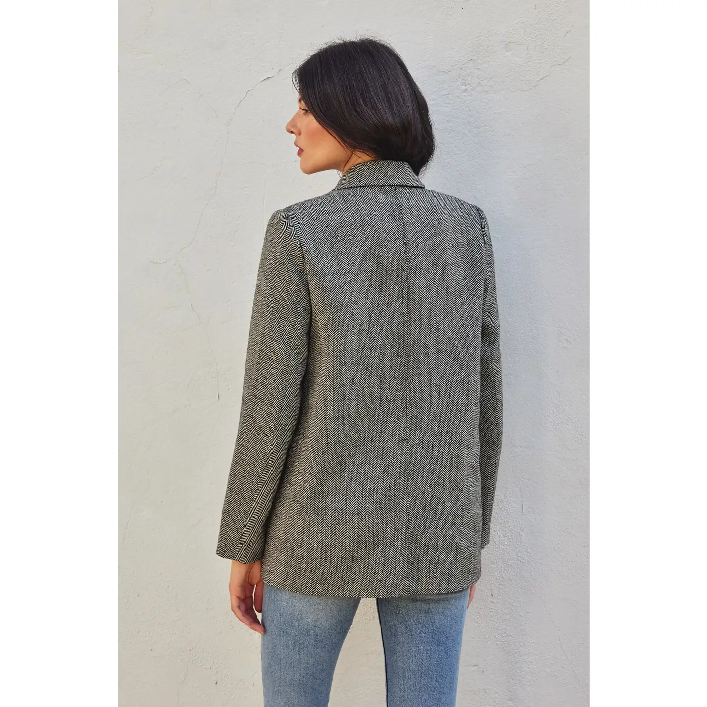 Chevron Relaxed One Button Blazer grey back