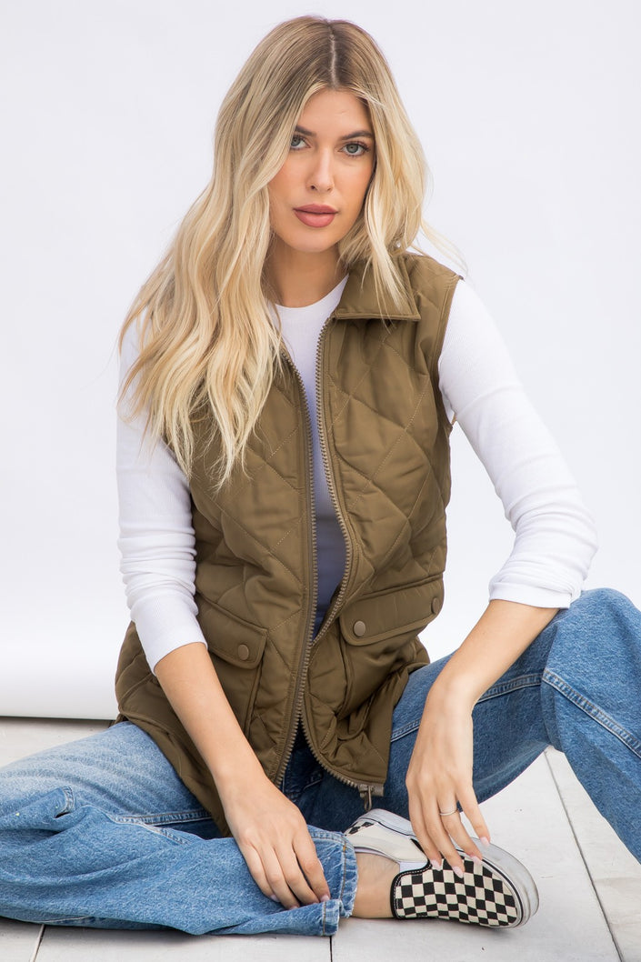 Light Weight Polyfill Quilted Vest army front