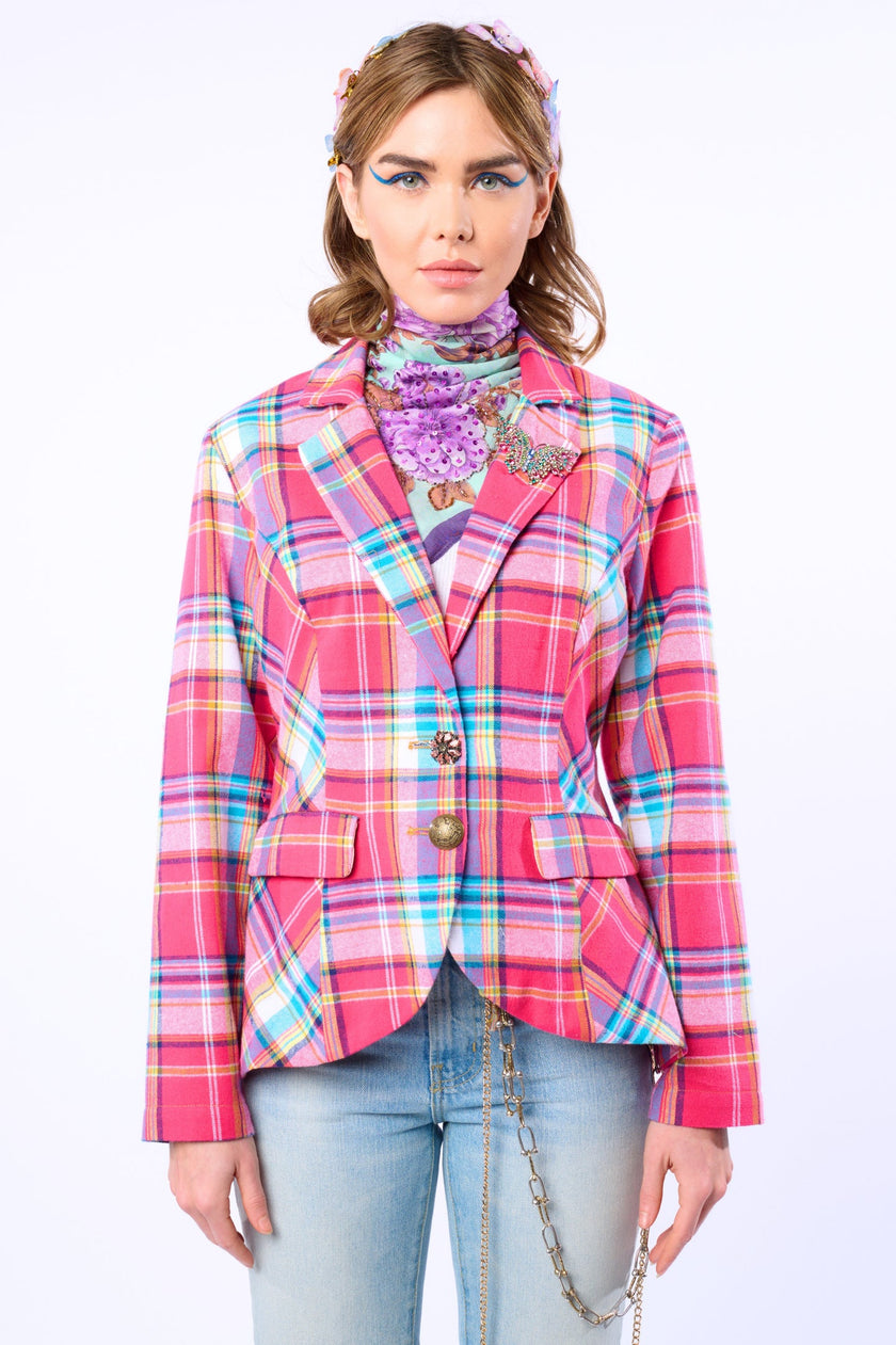 DULCE PLAID BLAZER rose plaid front