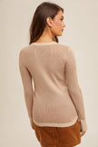 Rita Two-Tone Knit Henley Top taupe back