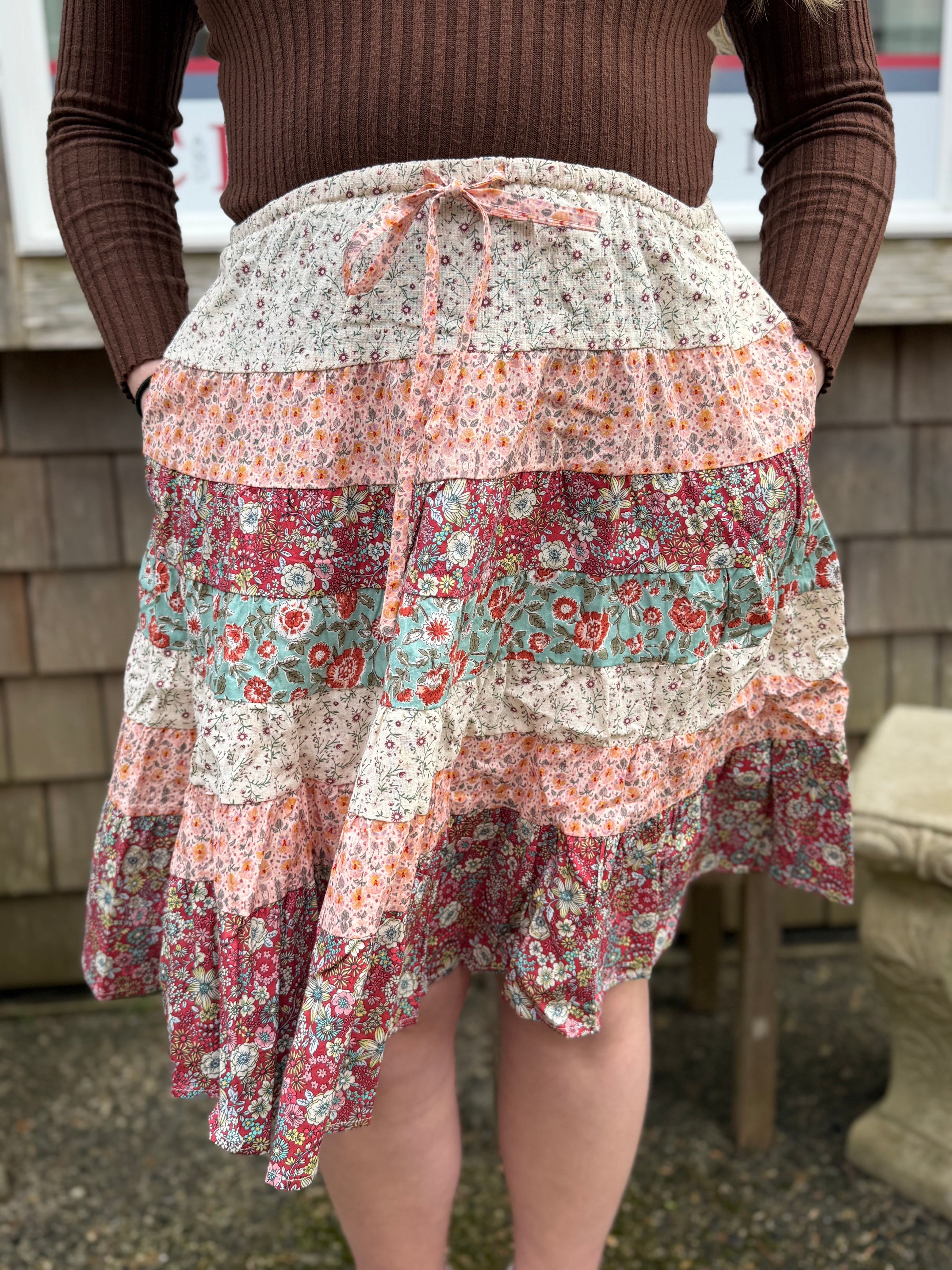 MULTI FLORAL PRINT MIX A-LINE MINI SKIRT multi front