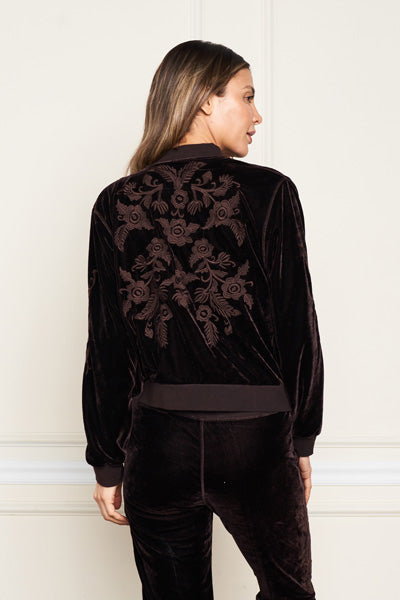 VELVET BOMBER JACKET W/ EMB coffee back