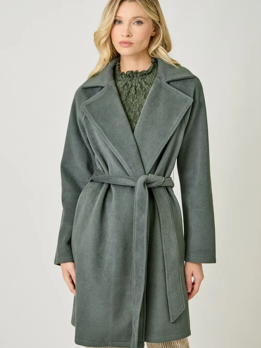 LAPEL COLLAR ROBE COAT dark moss front