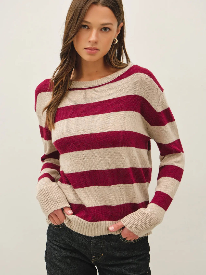 Lucys Angora Blend Striped Sweater, wine-front