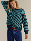 Striped Crewneck Knit Sweater | Loose Fit Pullover Top