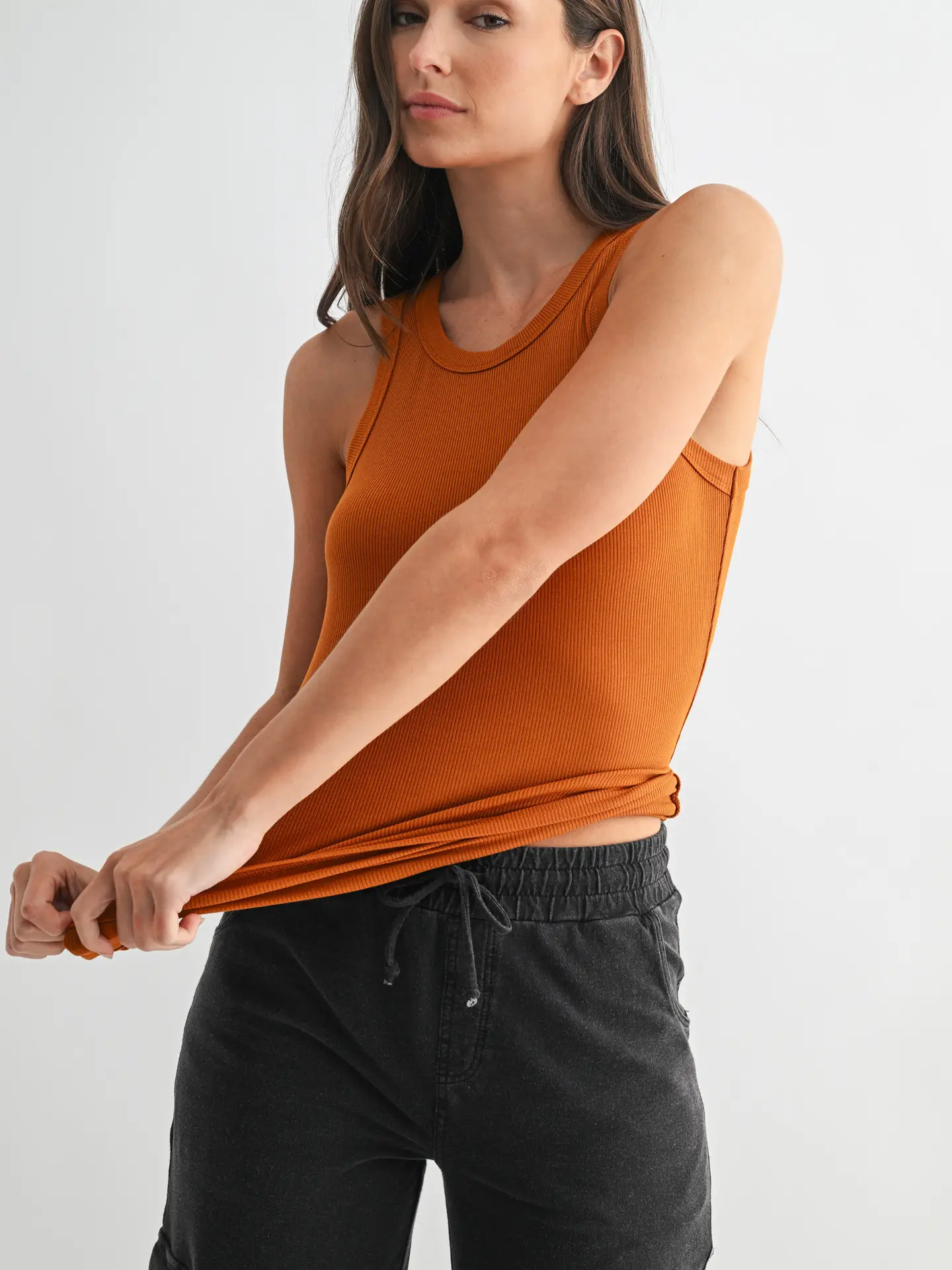 Essential Micro-Ribbed Athleisure Tank Top burnt amber