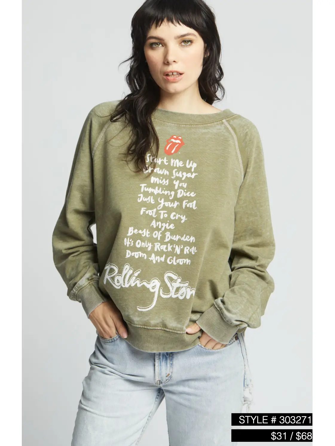 Rolling Stones Song List Sweatshirt olive