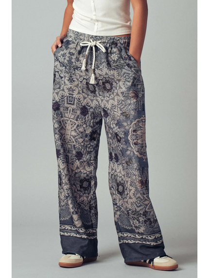 Boho Print Wide Leg Pant - Multi