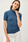 Shallan Fitted Short Sleeve Ribbed MockNeck Sweater teal