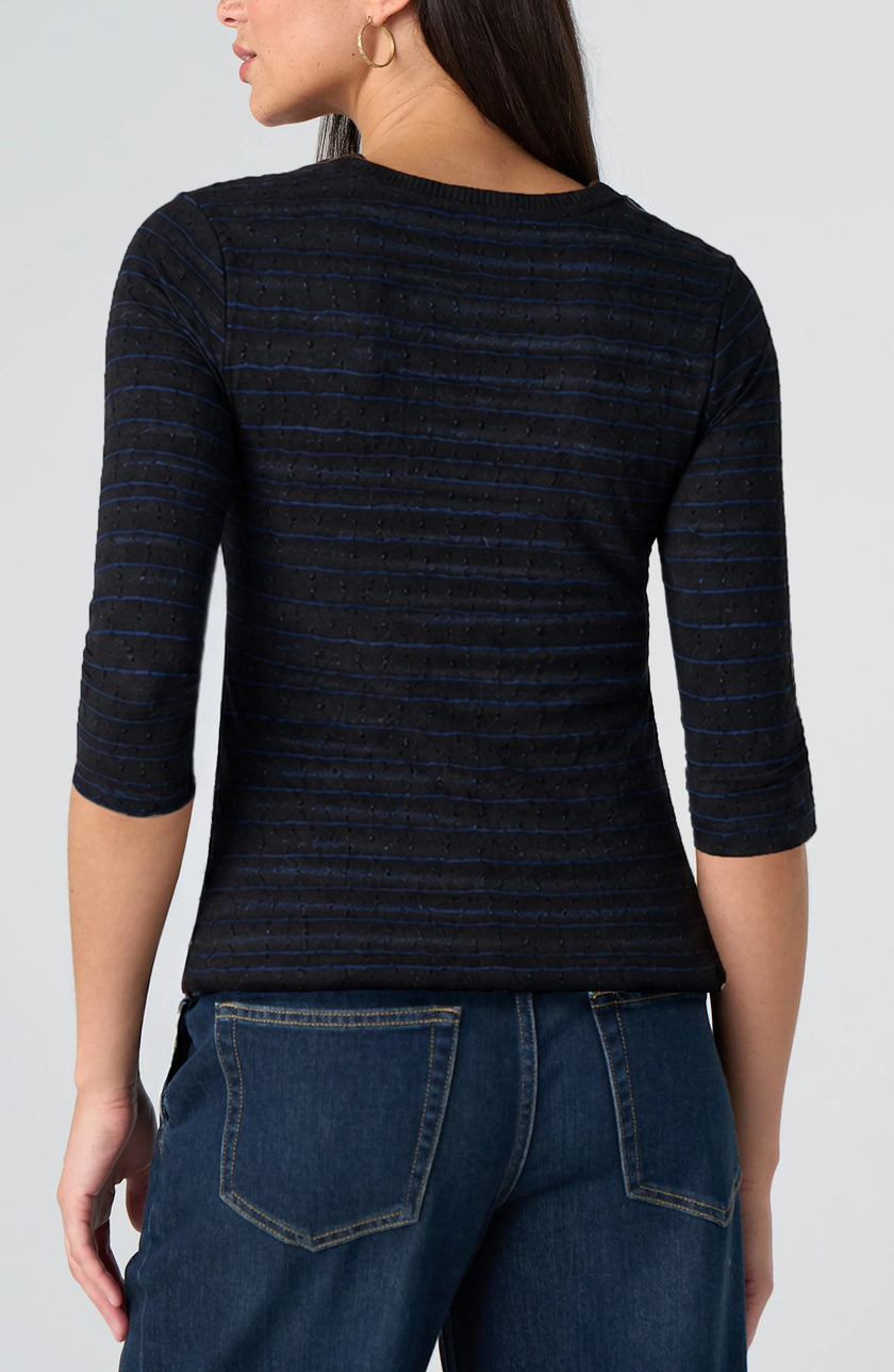 Opie Crew Neck Knit Top W/ Rib Trim