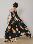Floral Strapless Pleated Maxi Column Dress