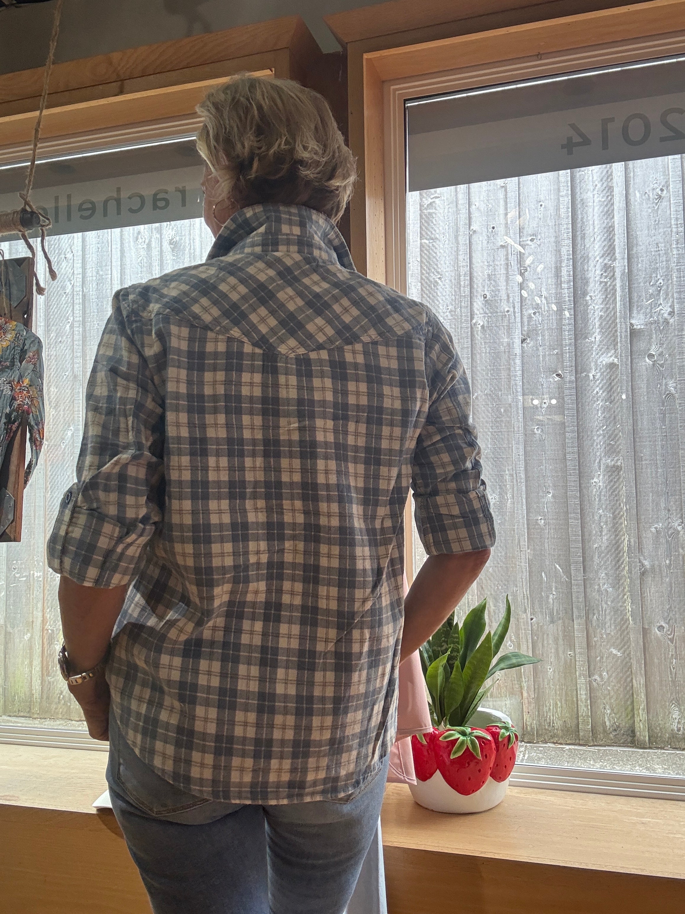 Over The Moon Flannel Shirt blue combo back 