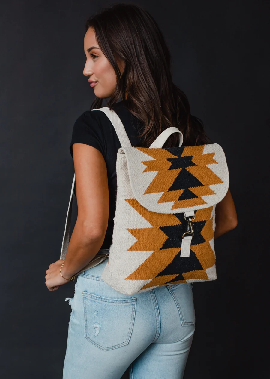 Cream, Camel & Black Aztec Backpack front/side
