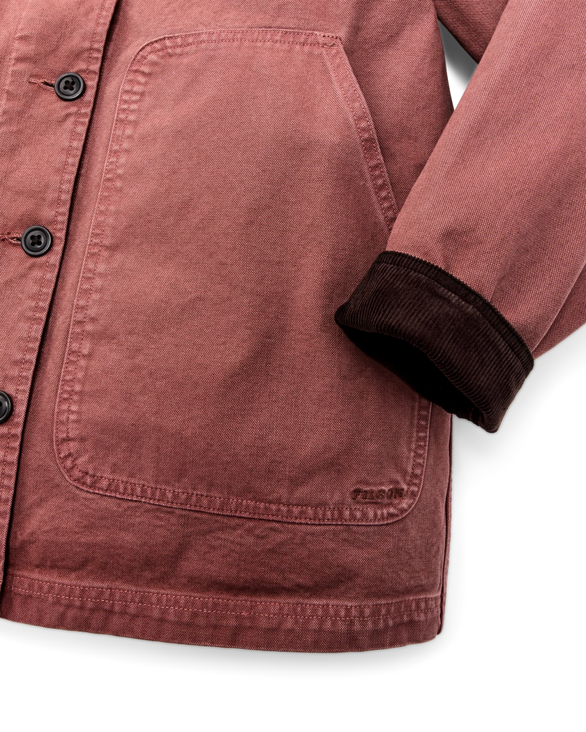 Filson Canvas Barn Coat, mahogany-front detail