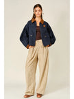 Contrast Collar Pleated Bubble Sleeve Barn Jacket
