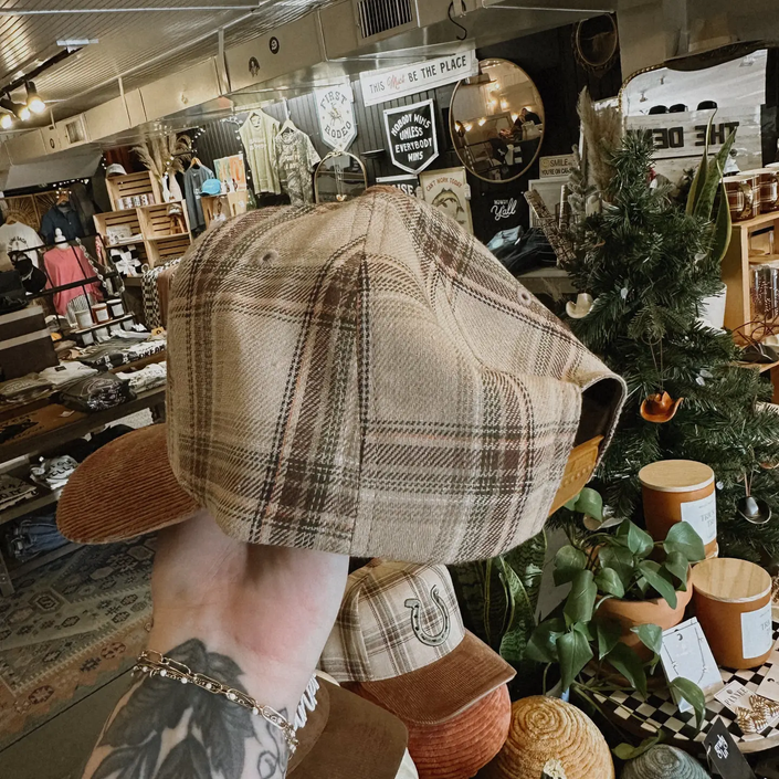 Horseshoe Plaid Corduroy Trucker Hat side/back