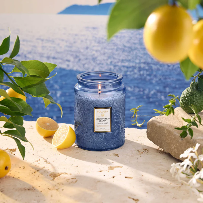 Mediterranean Lemon 18oz Large Jar lit display