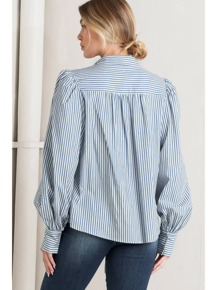 Clara Striped Woven Top, blue/white-back