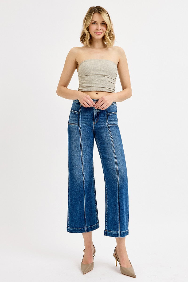 Mid Rise Crop Wide Leg W Patch Pocket Jean