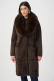 Daphne Detachable Faux Fur Shawl Coat, mocha-front