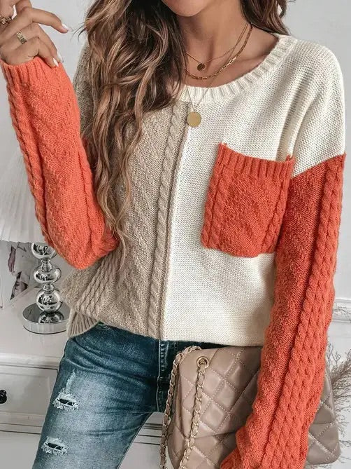 Cable Knit Drop Shoulder Sweater