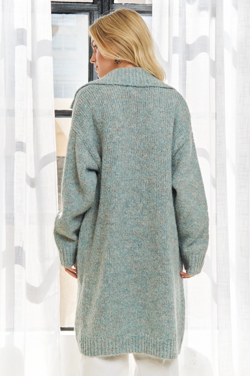 LONG SLEEVES SWEATER POCKET CARDIGAN WITH COLLAR blue back