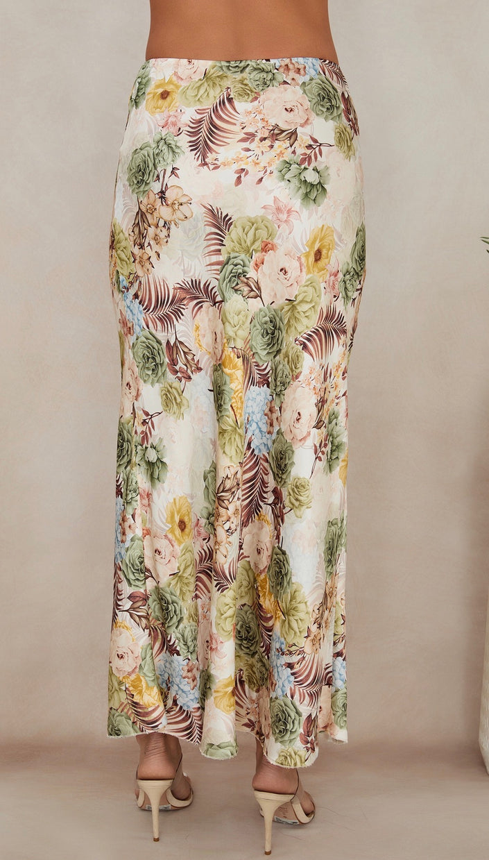 All Over Print Silky Floral Maxi Skirt