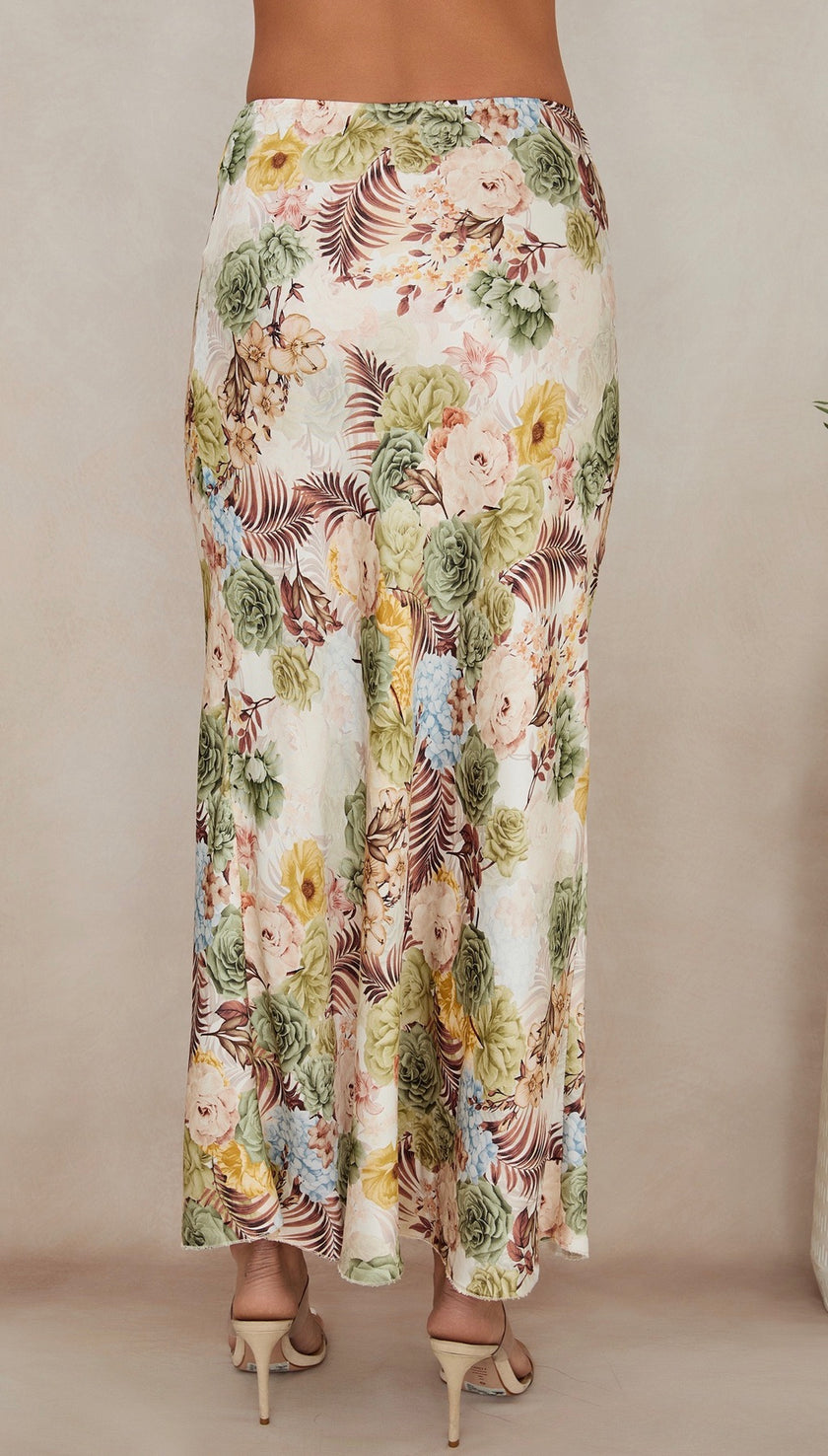 All Over Print Silky Floral Maxi Skirt