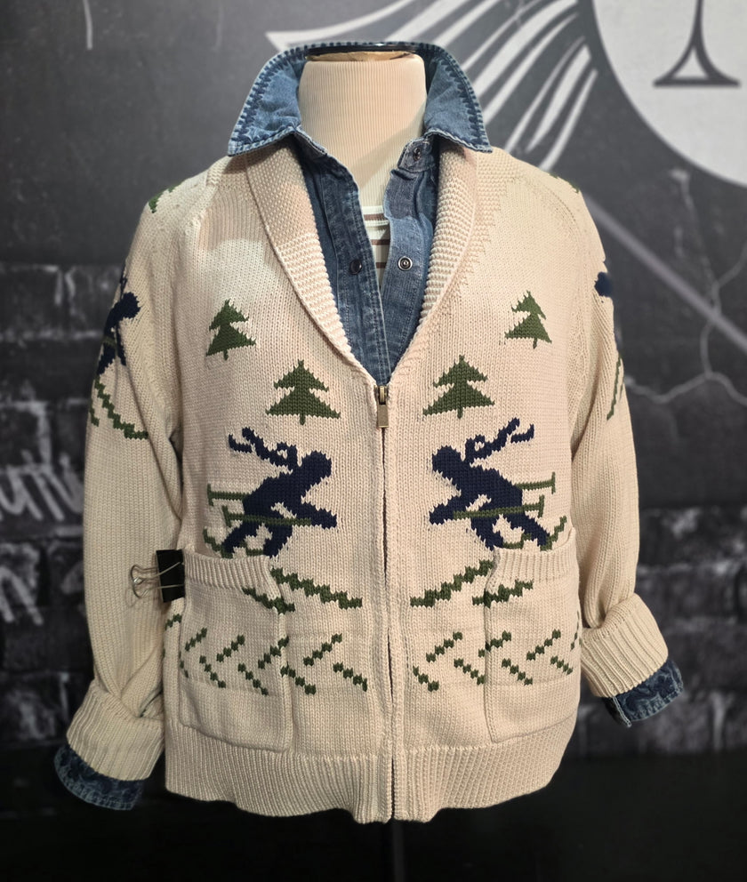 Ski Zip Cardigan ivory multi front