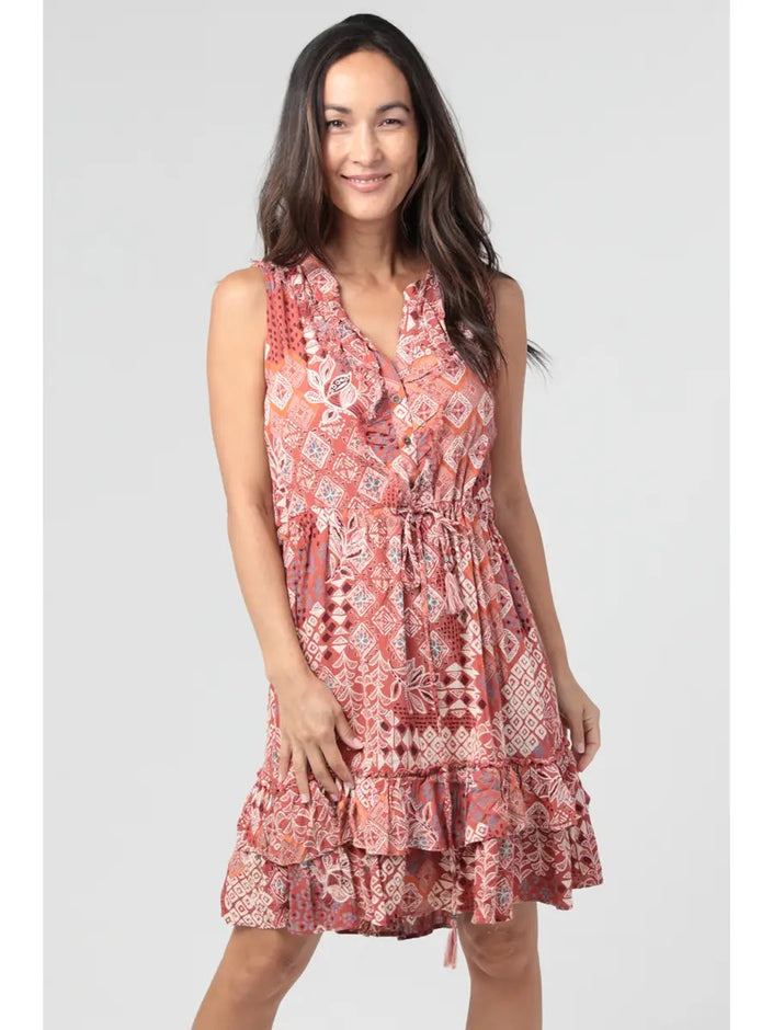 V-Neck Button Front Ruffle Tank Dress