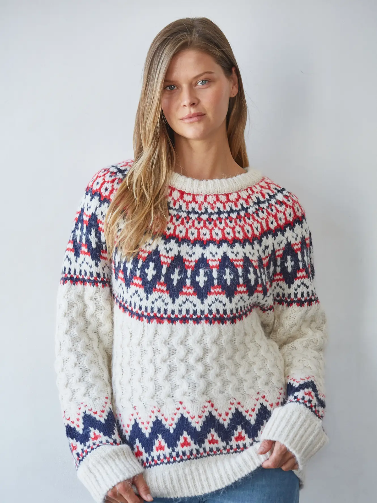 Knit Sweater Round Neck Long Sleeve Printed Pullover