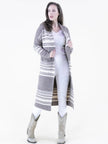 Horizontal Lines Shawl Collar Duster-Khaki