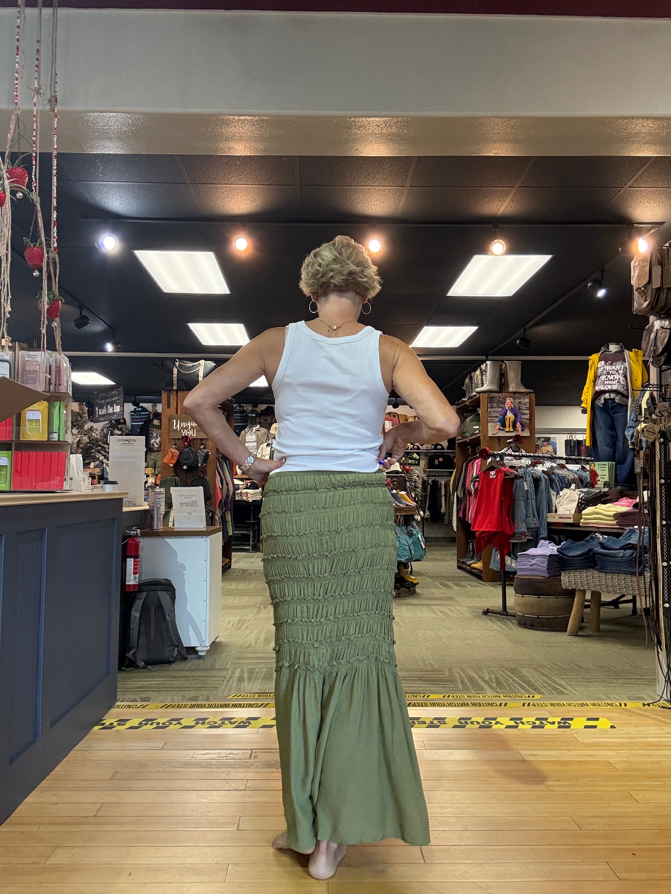 Tiered Ruffled Maxi Skirt-Lt Olive