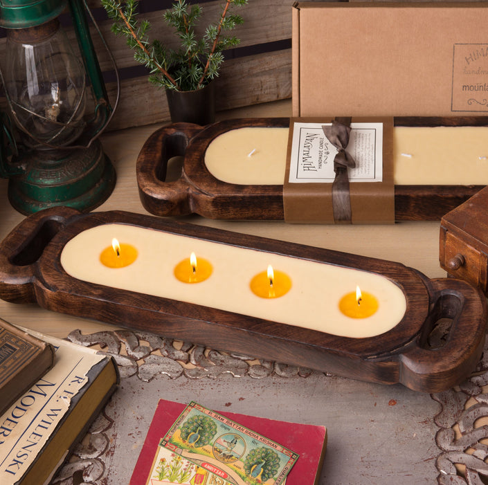 Himalayan Wooden Tray Candle - Medium - Orange Grove