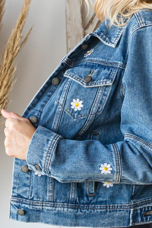 Daisy Floral Embroidered Denim Jacket