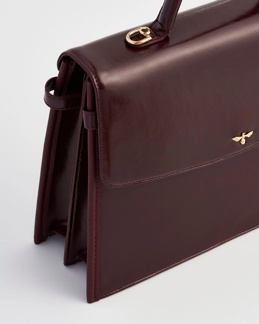 Ruby Cherry Red Structured Medium Tote side/front close up