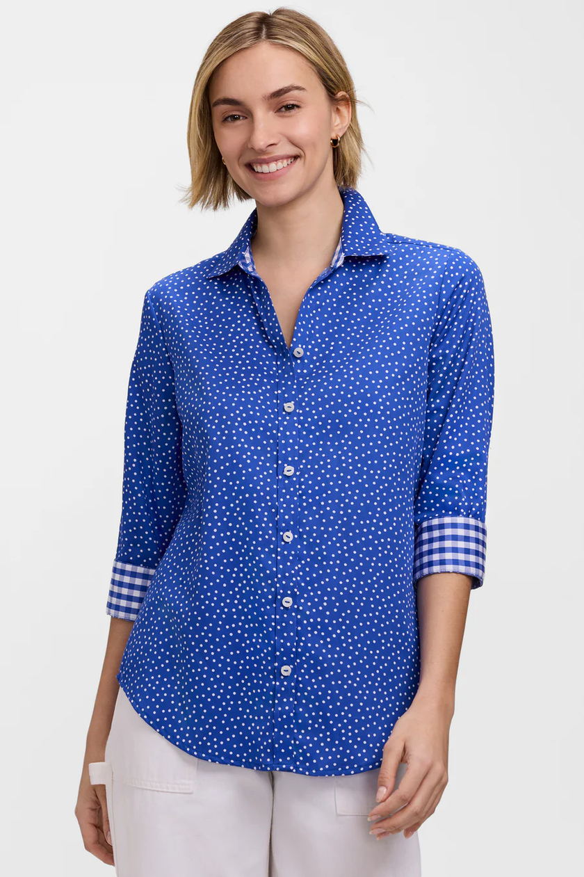 The Margie 3/4 Sleeve Shirt blue white front