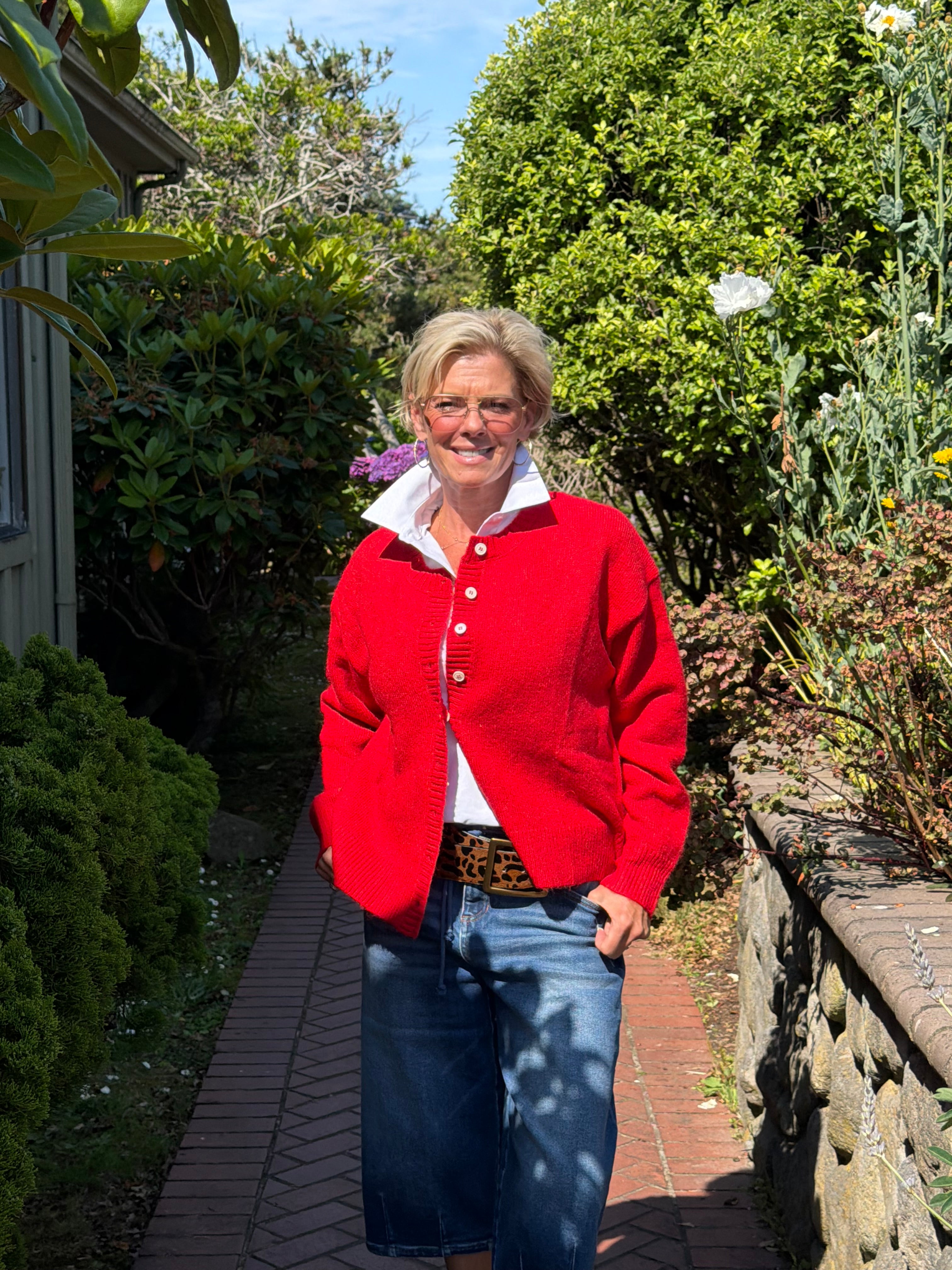 Classic Button Front Cardigan Red