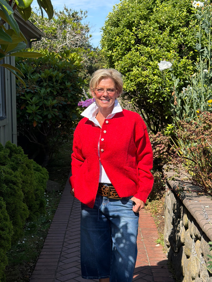 Classic Button Front Cardigan Red