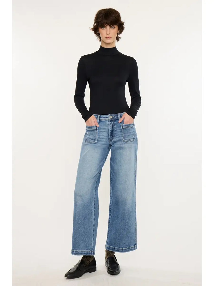 Crater Mid Rise Ankle Wide Leg MED DARK