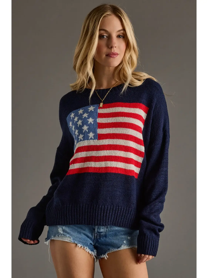 Lightweight American Flag Sweater, navy-front