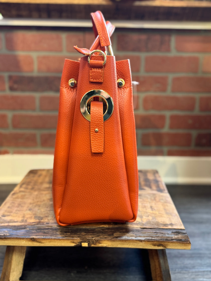 Modarno Women's Bucket Bag in Genuine Leather + Inner Bag | Orange side