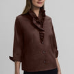 Edith Stretch Matte Sateen 3/4 Sleeve Shirt, chocolate-front