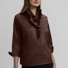 Edith Stretch Matte Sateen 3/4 Sleeve Shirt, chocolate-front