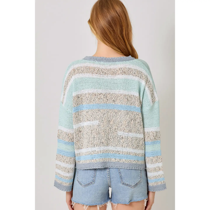 Multicolor Stripe Sweater Ice Blue Grey back