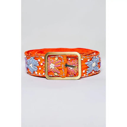 Handcrafted Embroidered Belts - One Size, orange multi-front