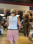 Drawstring Contrast Pintuck Stripe Sweatshorts