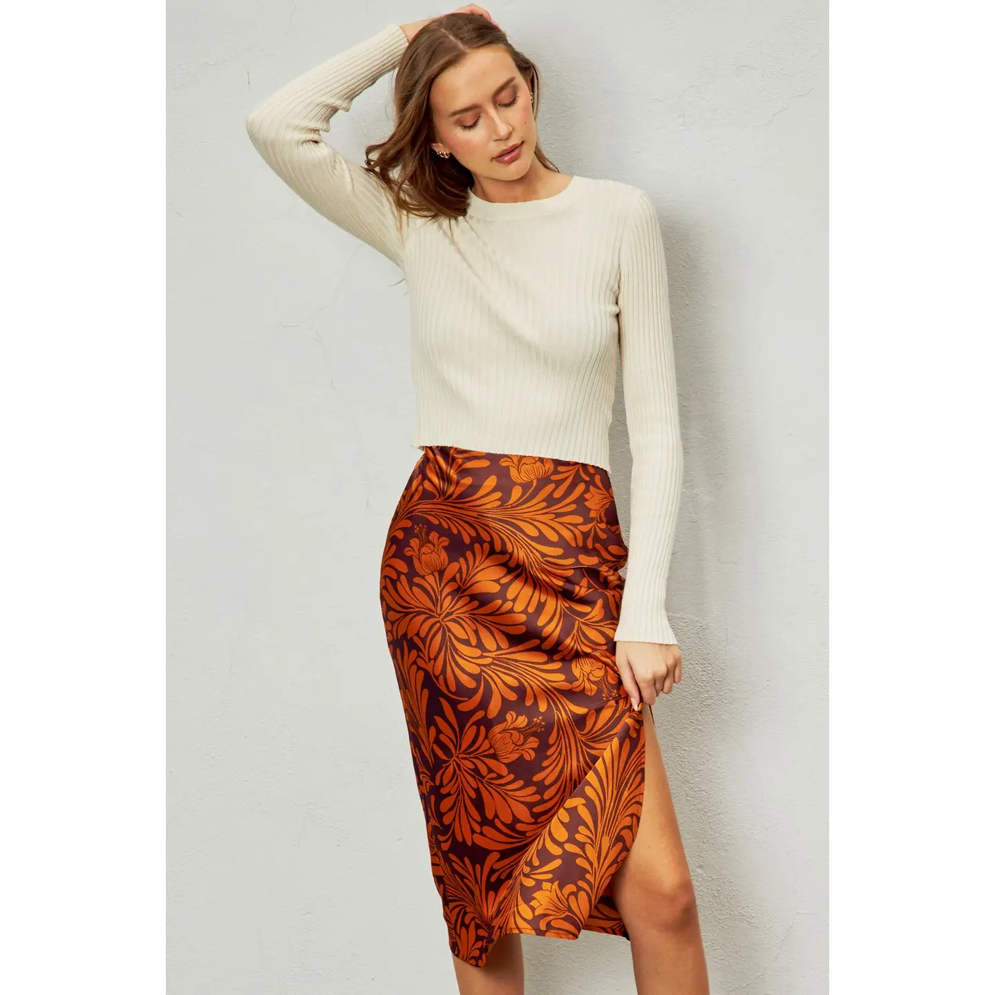 Deco Midi Slit Skirt