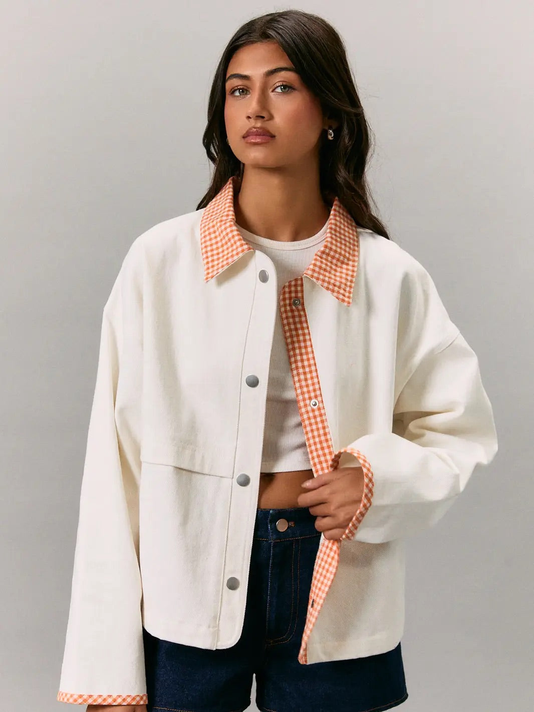 Jacket with Gingham Trim