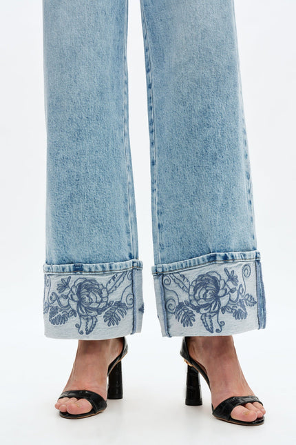 Flora High Rise Wide Leg-cuff detail